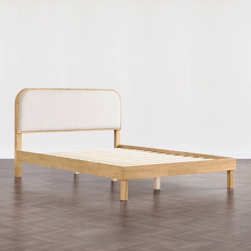 Spruce & Spring Modern Round Boucle Upholstered Platform Bed with Solid Wood Frame