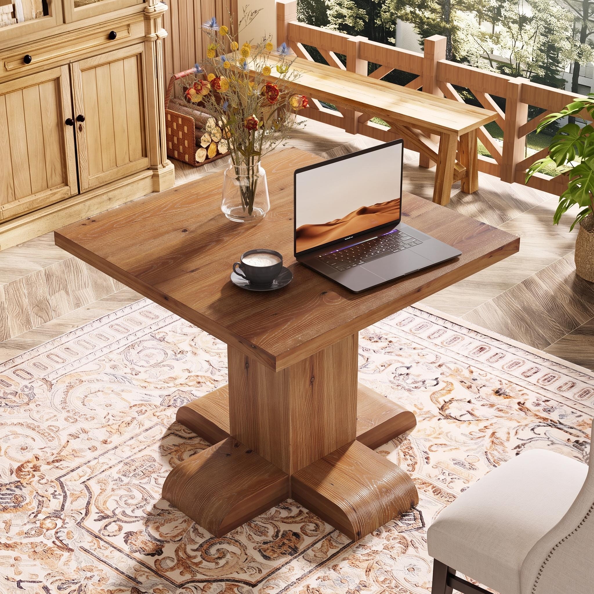 31.5" solid wood square dining table, suitable for living room and dining room.