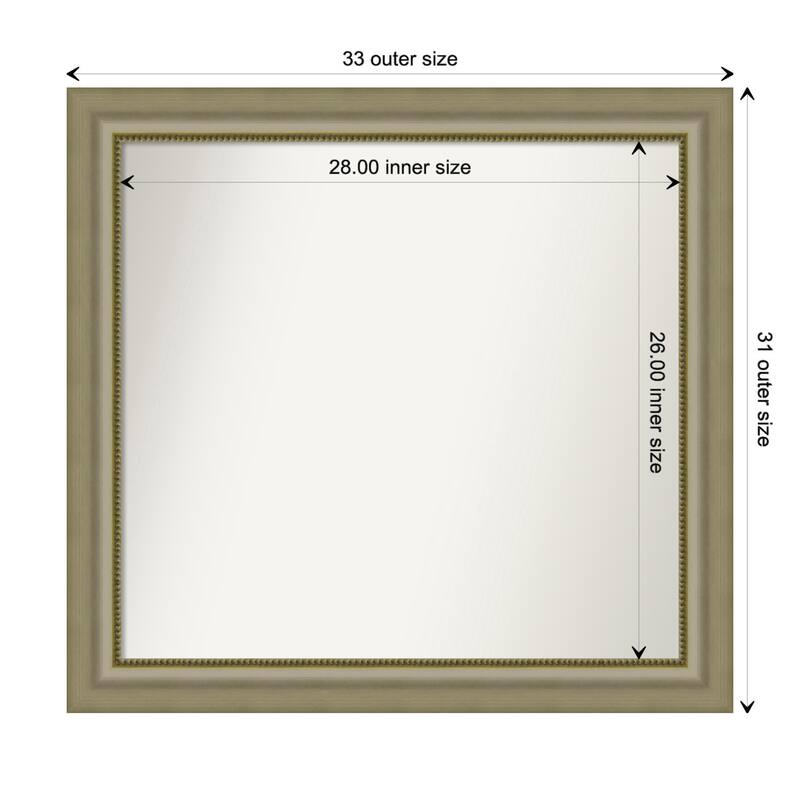Vegas Silver Framed Non-Beveled Custom Wall Mirror, Bathroom Vanity Mirror - Outer Size: 32.75 x 30.75