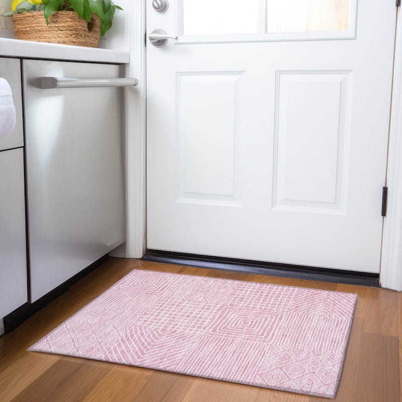 Premium Washable Super Soft Geo Motif Mayfield Rug - Pink - 1'8" x 2'6"