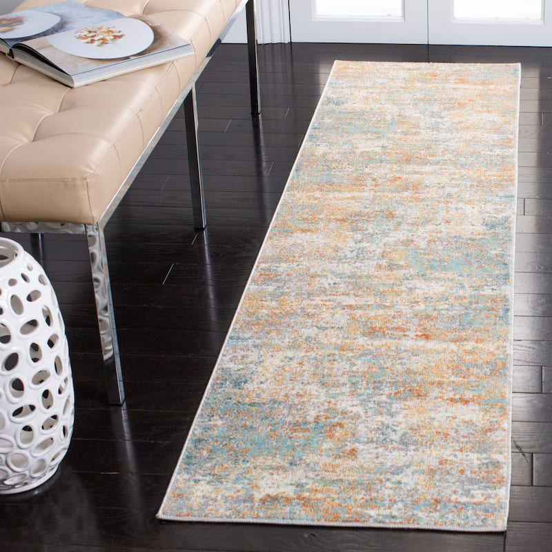 SAFAVIEH Aria Floranda Modern Abstract Rug - 2' x 8' Runner - Ivory/Aqua