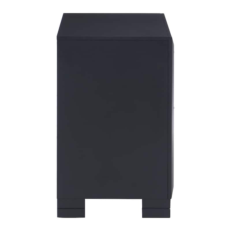 Modern Bedroom Nightstand of Two Drawers Beveled Acrylic Trim Wooden Furniture 1pc, Midnight Blue Finish