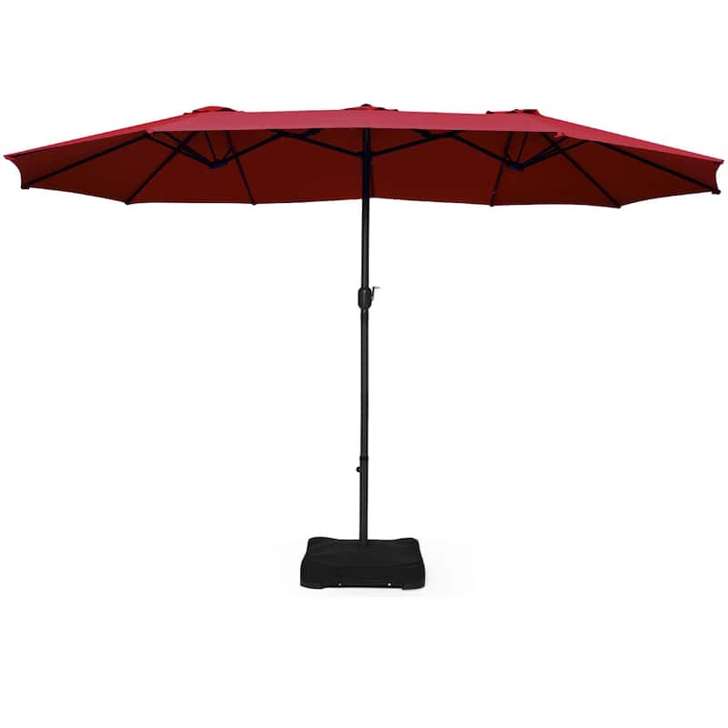 15 Ft Outdoor Double-Sided Patio Market Umbrella with Base - Burgundy