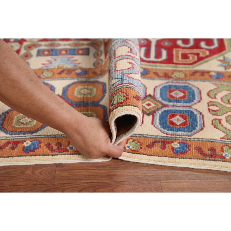 Hand Knotted Oriental 100% Wool Carpet Traditional All-Over Beige & Ivories Kazak Area Rug - 9' 11'' X 6' 8''