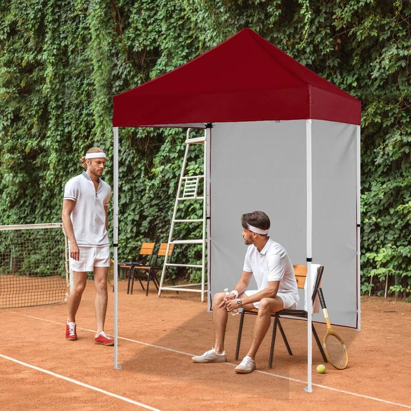 EAGLE PEAK Pop up Canopy 5x5, Outdoor Portable Canopy Tent with One Removable Sunwall, Carry Bag Included, Burgundy