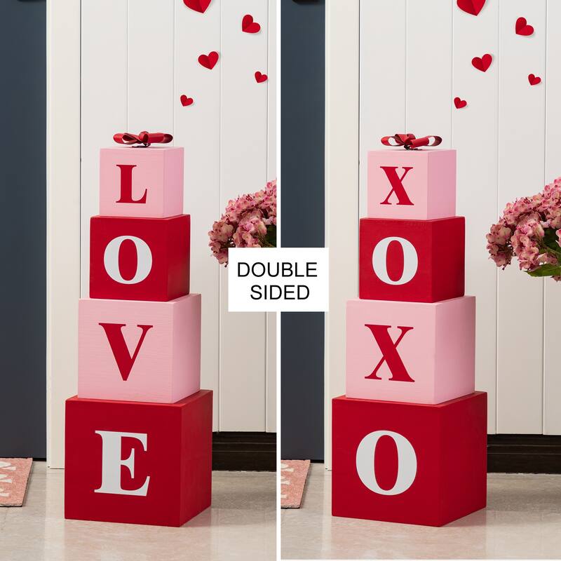 Glitzhome 25"H Valentine's Wooden Double-Sided XOXO & LOVE Boxed Porch Decor