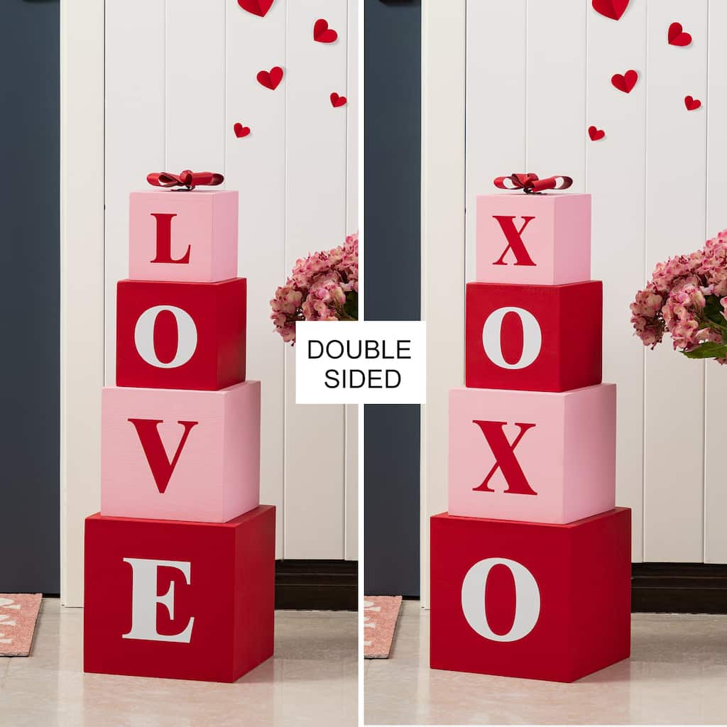 Glitzhome 25"H Valentine's Wooden Double-Sided XOXO & LOVE Boxed Porch Decor