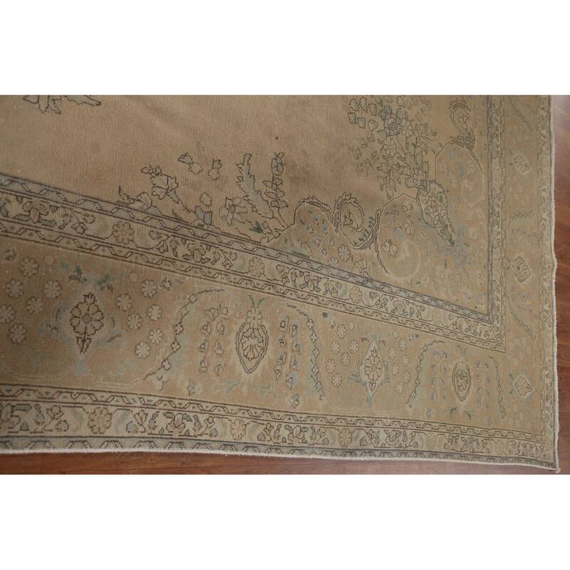 Brown Tabriz Persian Antique Area Rug Hand-knotted Wool Carpet - 9'6" x 12'9"