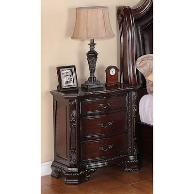 1pc Traditional Nightstand End Table with Three Storage Drawers Decorative Drawer Pulls Solid Wood Bedroom Furniture