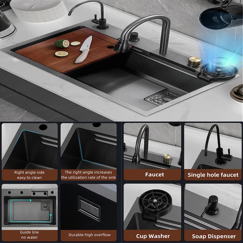 Black Stainless Steel Rectangular Drop-in Kitchen Sink