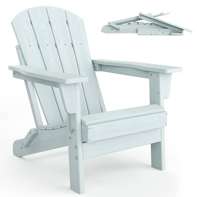 Folding Adirondack Chair, Outdoor Wooden Lounge Chair, Modern Lounger Adirondack Chair Ergonomic Extended Backrest - Blue