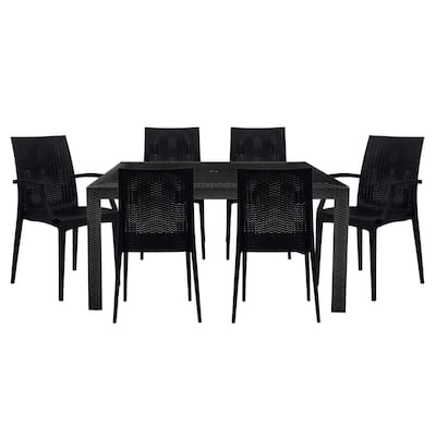 LeisureMod Mace 7-Piece Outdoor Dining Set with 4 Chairs 2 Arm Chairs - 28"