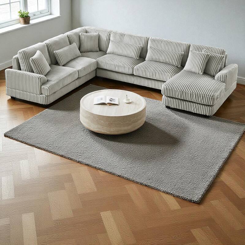 129" Oversized U-Shaped Sectional Sofa with Chaise Lounge, Soft Corduroy Upholstery and Pillows for Living Room