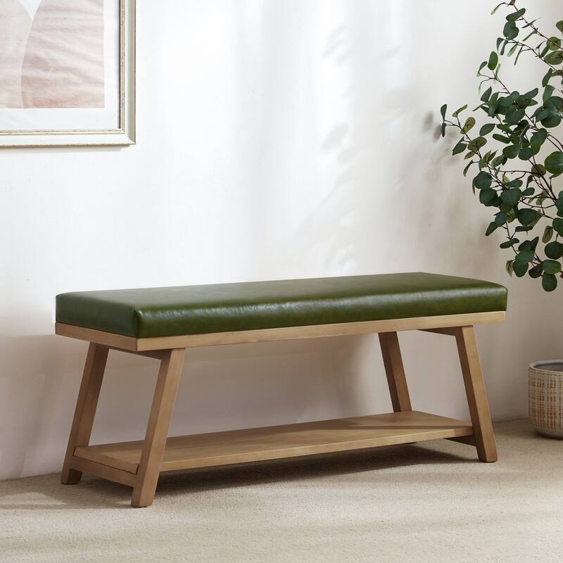 Solid Wood Shoe Bench with Cushion Entryway Shoe Bench
