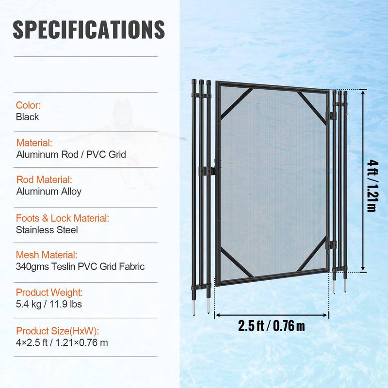 Removable Inground Pool Gate 4x2.5 FT for Child Safety and Security - 4 x 2.5 ft.
