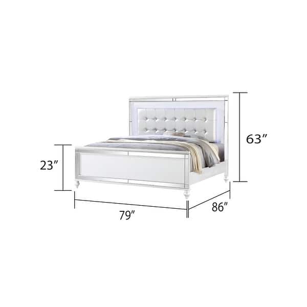 dimension image slide 20 of 26, Sterling 4PC/5PC Contemporary Bedroom Set with Mirror Accents and LED Enhancements