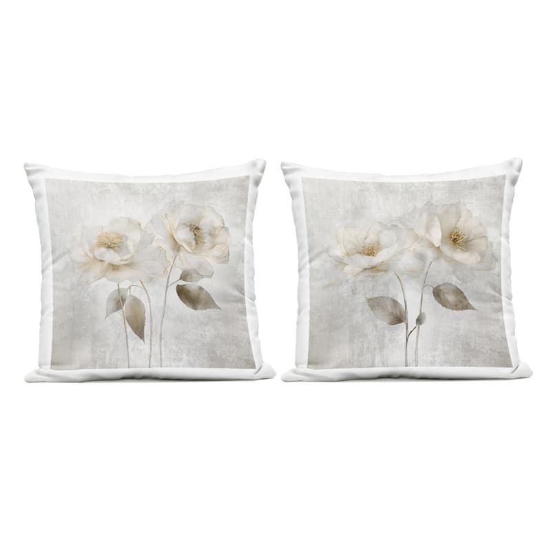Stupell Soft Chic Roses Printed Outdoor Throw Pillow Design by Irene Weisz (Set of 2) - Pillow Sets - Polyester - Off-White - Set of 2