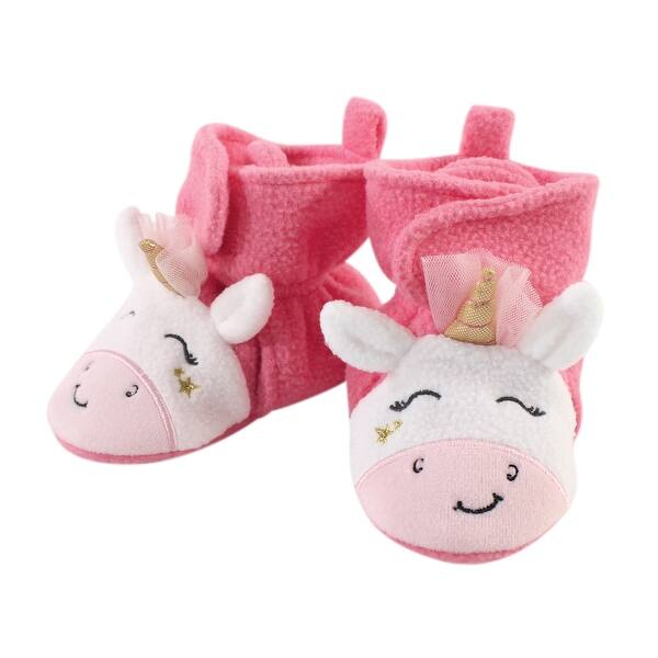 slide 1 of 1, Hudson Baby Infant Girl Cozy Fleece Booties, Pink Star Unicorn Pink Star Unicorn - 18-24 Months