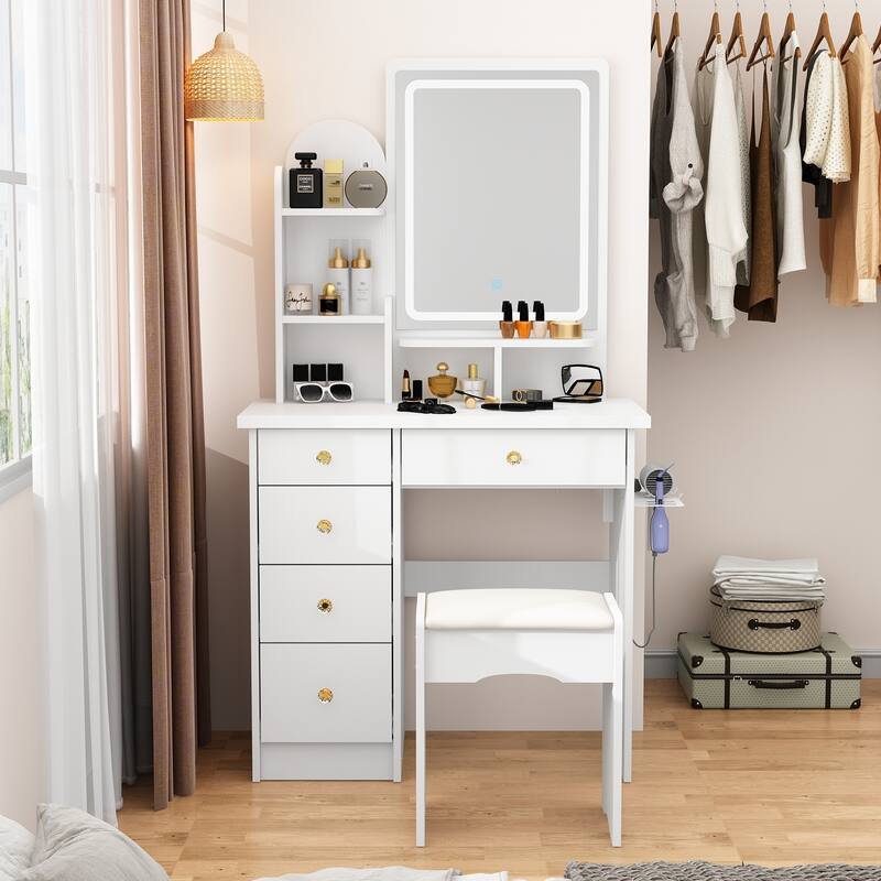 Stylish Vanity Set for Beauty Enthusiasts with Cushioned Stool