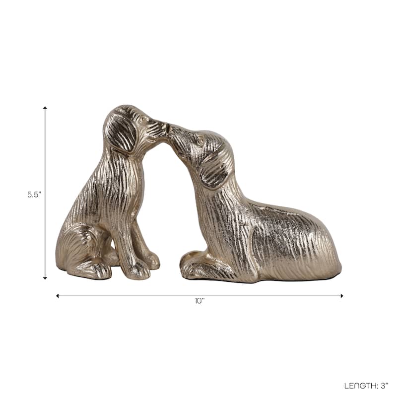 Cute Kissing Dogs Statue Figurine - Decorative Sculpture - 10", Gold - 9.75"