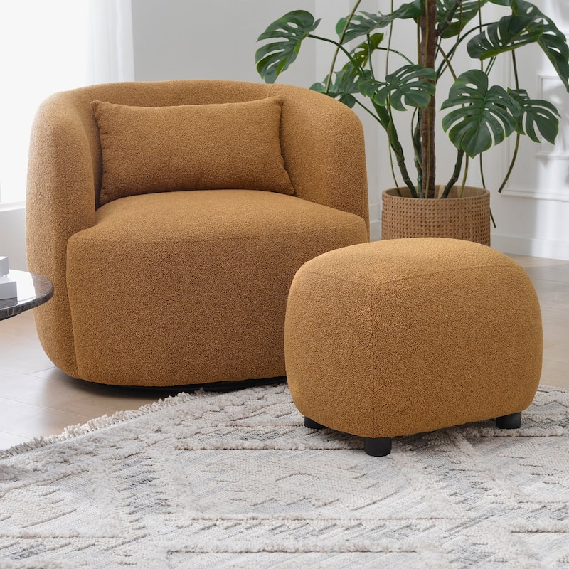 KINWELL 34" Poly Blend Boucle Fabric Upholstered Swivel Armchair
