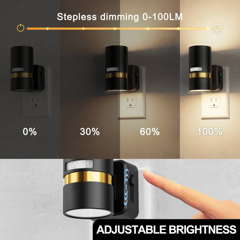 YANSUN 2-Pack Plug-in Motion Sensor Night Lights, Cylinder Design with Gold Belt