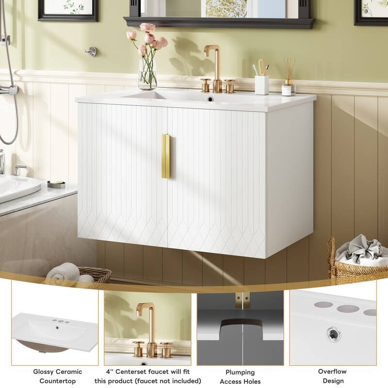 30" Floating Bathroom Vanity with White Integrated Ceramic Sink - 30'' x 18.5'' x 20.1''