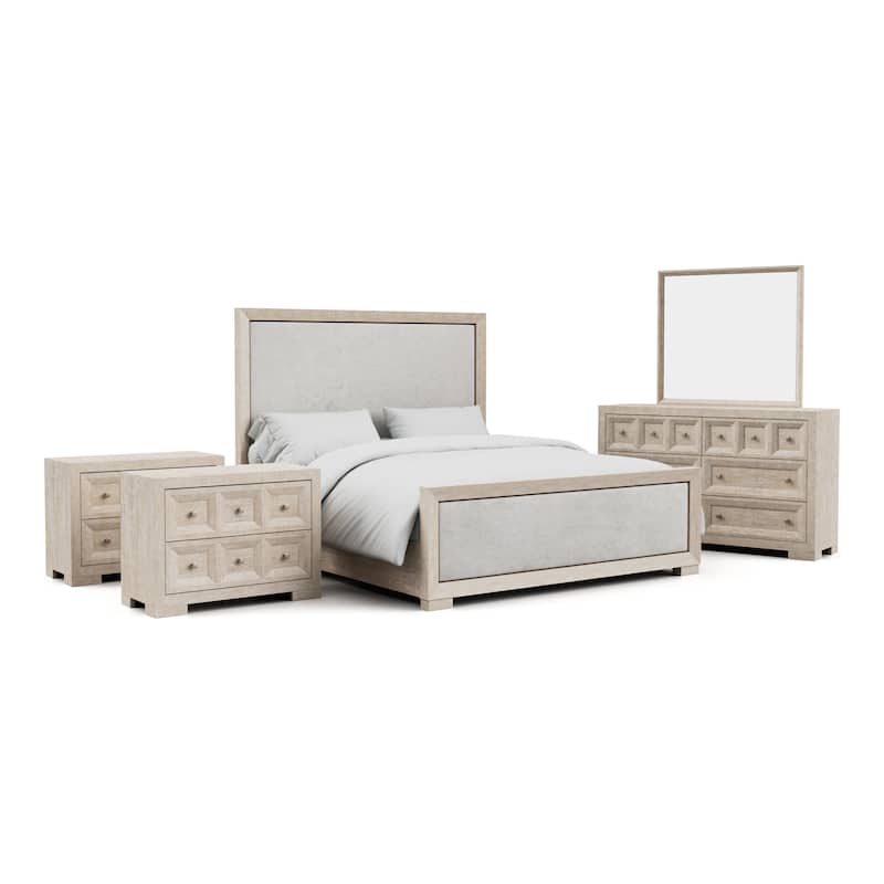 Furniture of America Durem II Modern Classic 5-Piece Solid Wood Panel Bedroom Set with 2-Drawer Oversized Nightstand