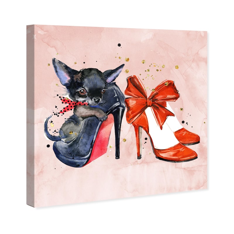 Wynwood Studio Canvas Animals Pooch and Heels II Red and Glam Wall Art Canvas Print