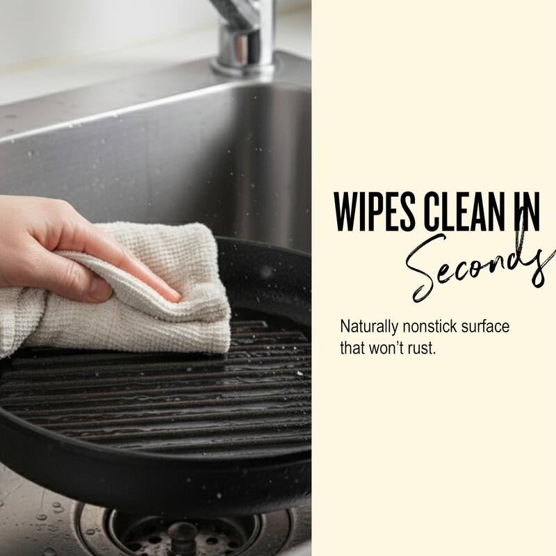 Alva Nori 11" Enameled Cast Iron Griddle Pan, Naturally Nonstick Grill Pan