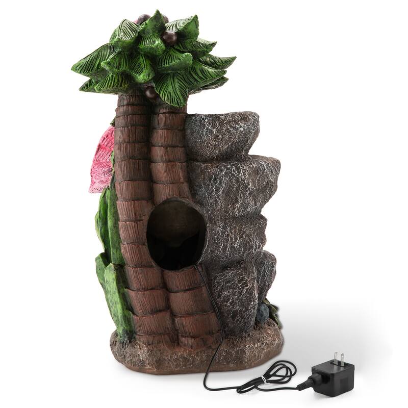 Glitzhome 23.5"H 4-Tiered Flamingo Polyresin Stone Outdoor Fountain with Lights