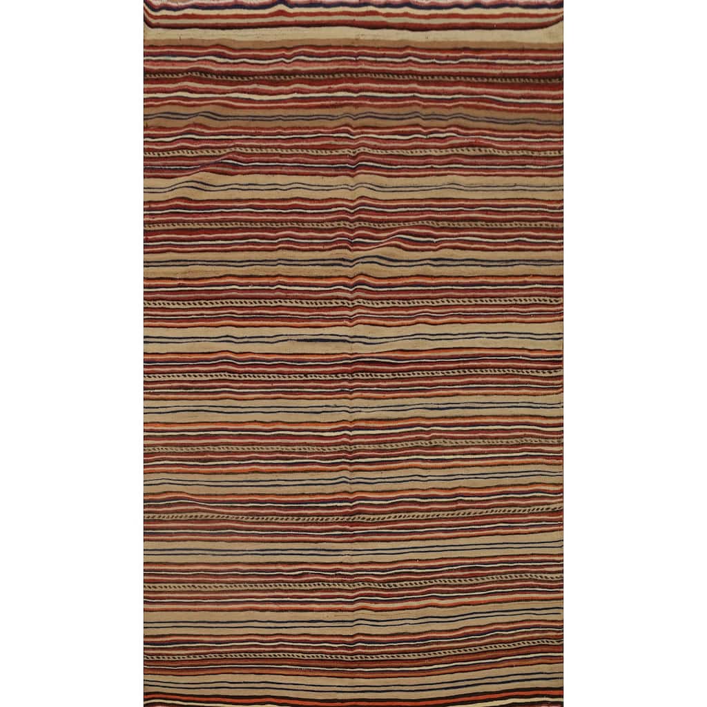 Hand Woven Oriental 100% Wool Carpet Southwestern Geometric Multi-Colored Kilim Area Rug - 8' 0'' X 5' 2''