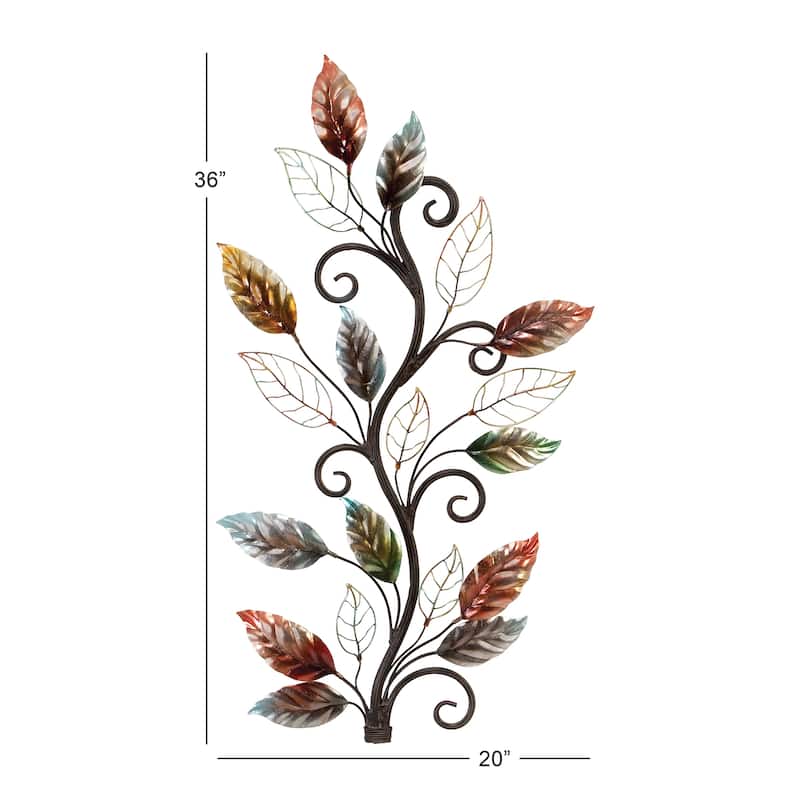 Multi Colored Metal Leaf Home Wall Decor with Scrolled Vine and Wire Leaf Accents