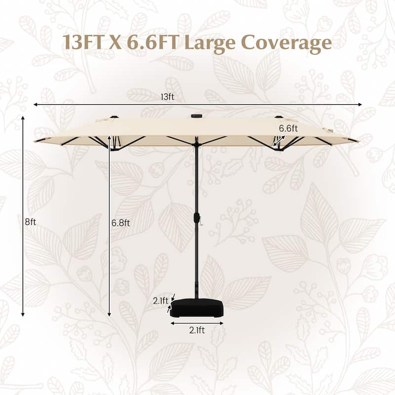 Gymax 13FT Double-sided Patio Umbrella w/ Solar Lights Crank Handle