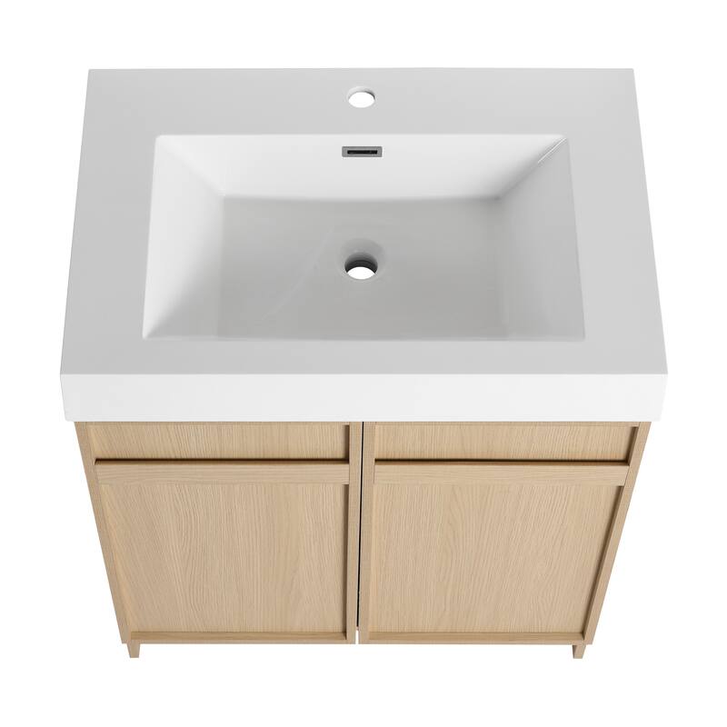 Bathroom Vanity with Resin Sink, Soft-Close Door Hinges, Adjustable Shelf, Scratch & Water-Resistant Melamine