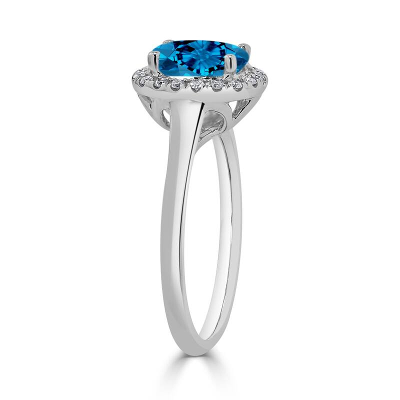 Auriya Classic 1ct Oval Swiss Blue Topaz and Halo Diamond Engagement Ring 1/8cttw 14k Gold