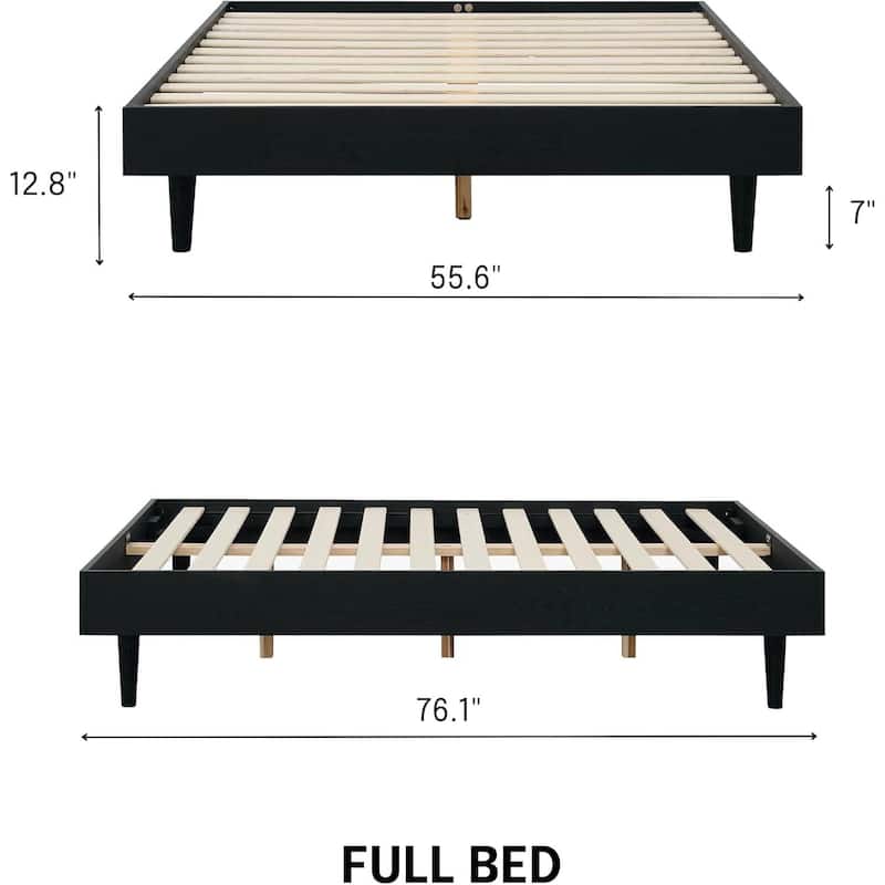 Modern Wooden Platform Bed Frame with Floating Design