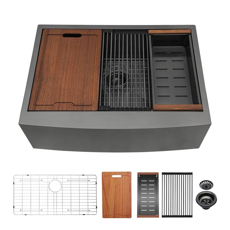 Farmhouse Apron Single Bowl Stainless Steel Kitchen Sink with Workstation