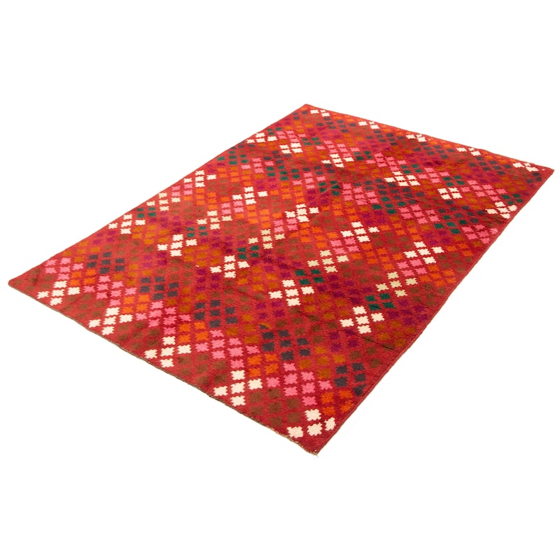 ECARPETGALLERY Hand-knotted Afghan Dark Red Wool Rug - 5'9 x 8'5