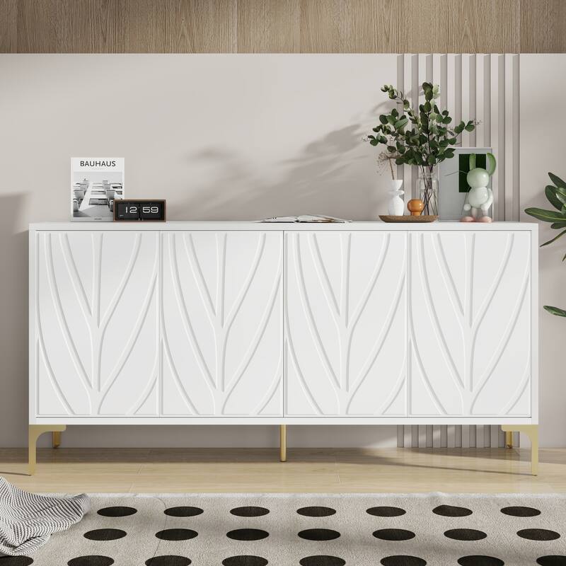 4-Door Sideboard Buffet Cabinet with Handleless Press-to-Open Design - White