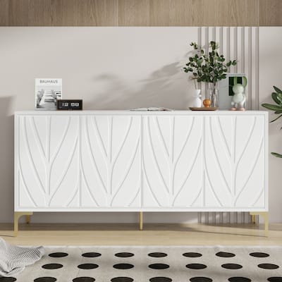 Creative carved 4-door Sideboard Handleless Press-to-Open Design Buffet Cabinet for Dining Room,Living Room, Bedroom, Hallway