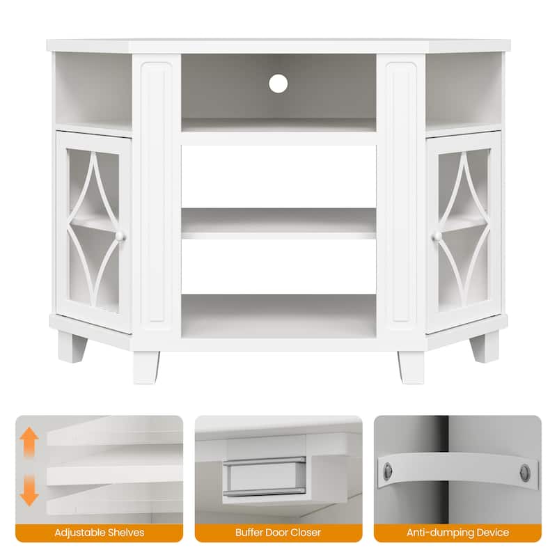 Corner TV Stands for TVs up to 55'', Media Console Table with Adjustable Shelves