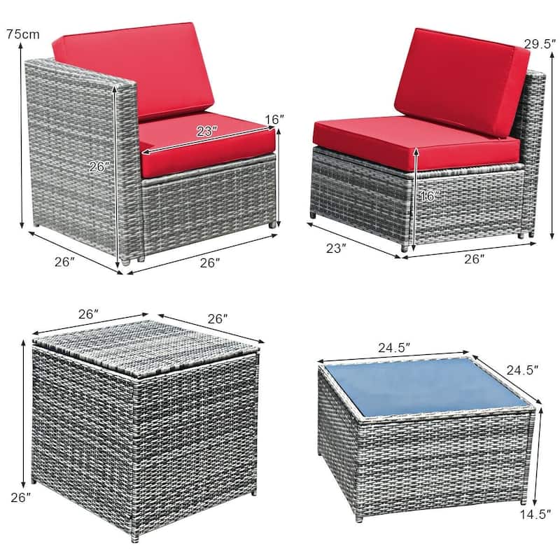 8 PCS Weaving Rattan Sofa Set with Storage Outdoor - 24" x 27" x 25"(L x W x H)