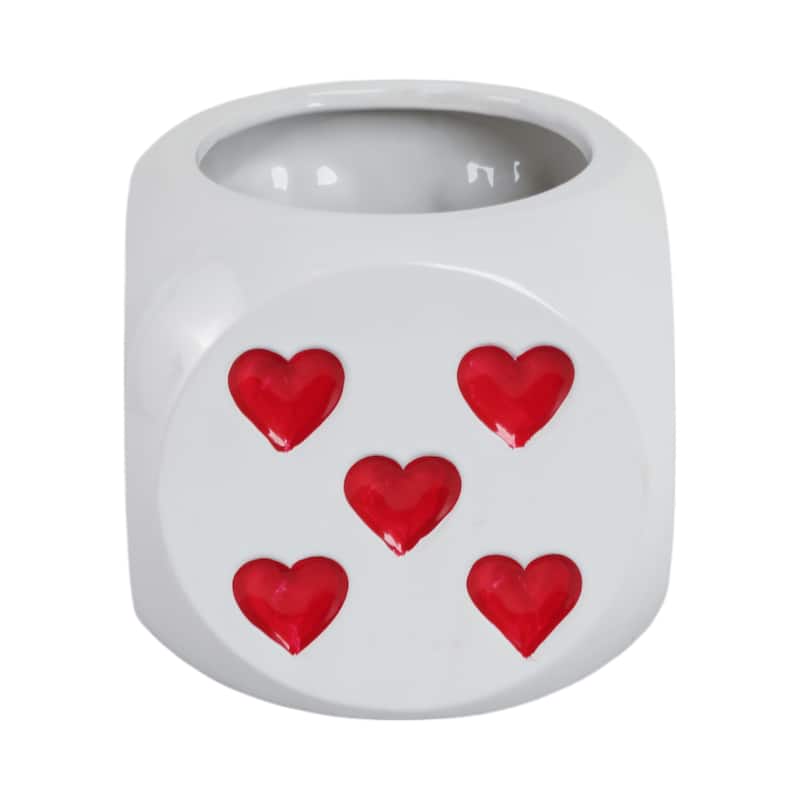 Ceramic Planter Heart Graphic Dice-Inspired Decorative Plant Holder - 6" x 6" x 6"