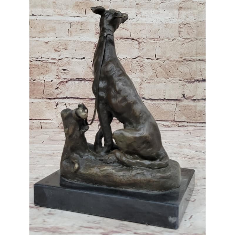 Emmanuel Fremiet Bronze Metal Greyhound Slender Imitative Dog Sculpture Statue Figure On Marble Base