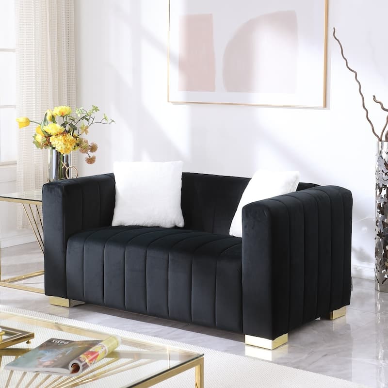 62.6" Modern 2-seater Velvet Channel Loveseat Sofa