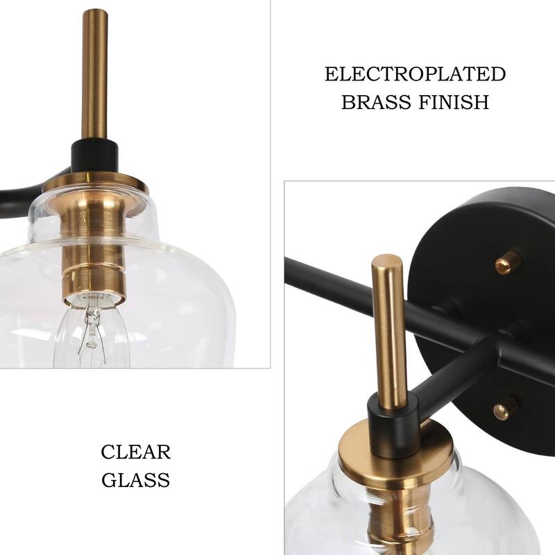 Modern 3-Light Black Gold Bathroom Vanity Light Linear Glass Wall Sconces