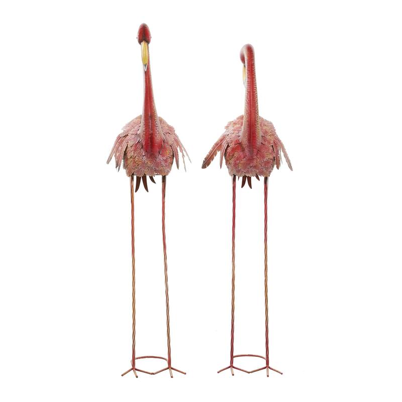 Metal Flamingo Indoor Outdoor Standing Decorative Garden Sculpture with Yellow Accents - Set of 2 Pink - Roche River Decor