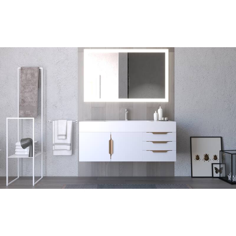 Amazon 48" Wall Mounted Bathroom Vanity Set with White Solid Surface Top