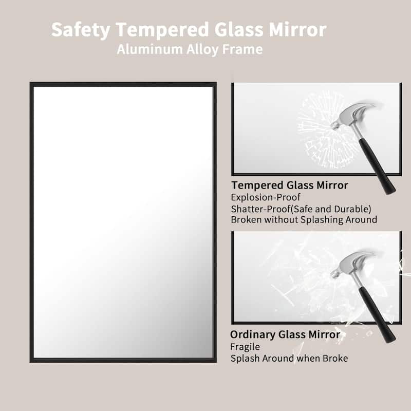 Aluminum Alloy Frame Tempered Glass Shatterproof Wall Mirror Clear Reflection Easy Mounting